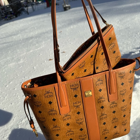 MCM Cognac Visetos Tote Bag with Reversible Geometric interior. Gently used! - Picture 3 of 16